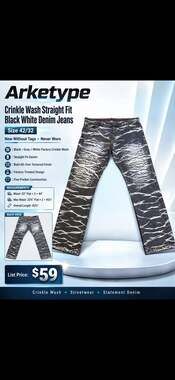 Arketype Crinkle Wash Straight Fit Black White Statement Jeans